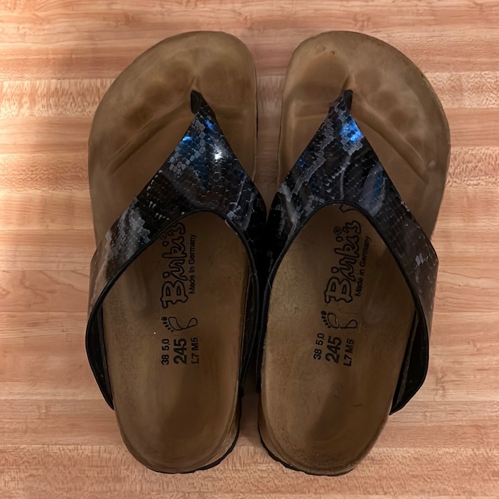 Birkis by Birkenstock Snake skin print flip flops